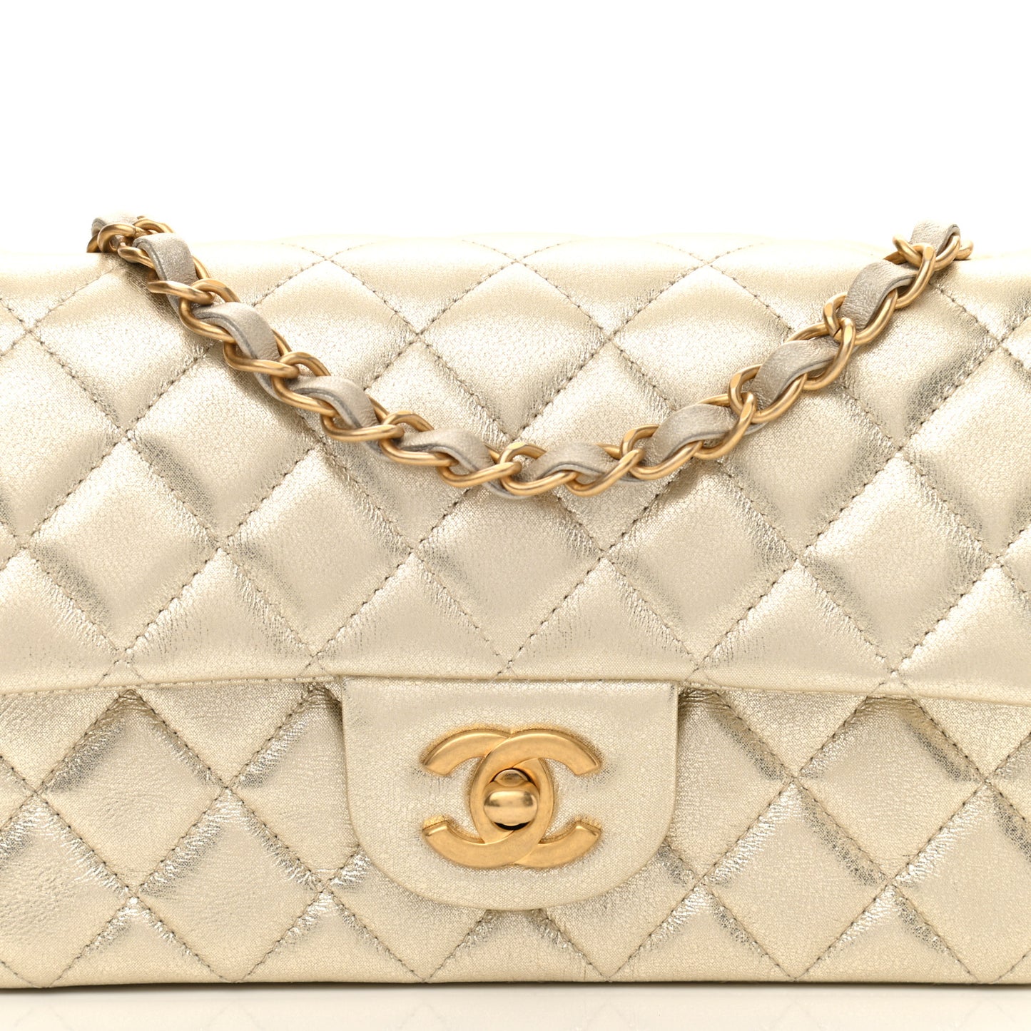 Metallic Lambskin Quilted Mini Rectangular Flap Gold