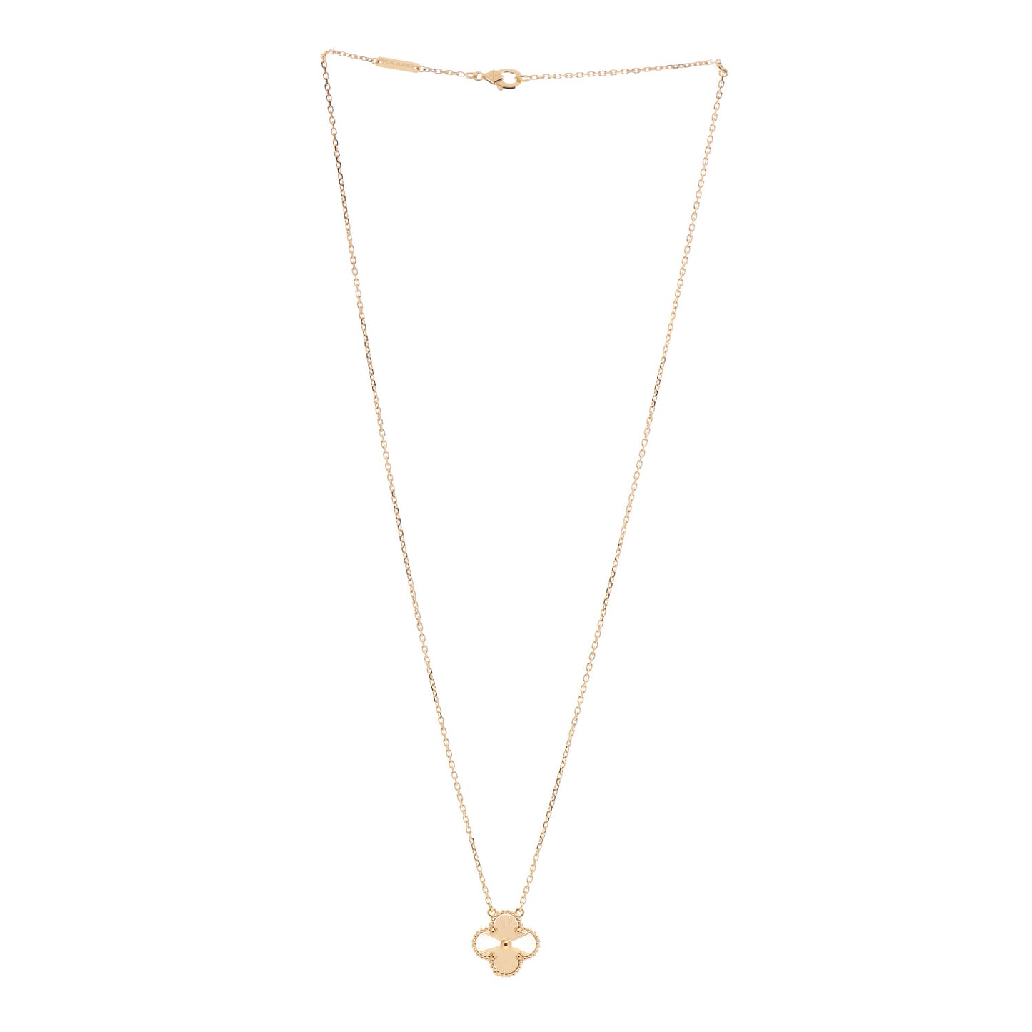 18K Yellow Gold Guilloche Vintage Alhambra Pendant Necklace