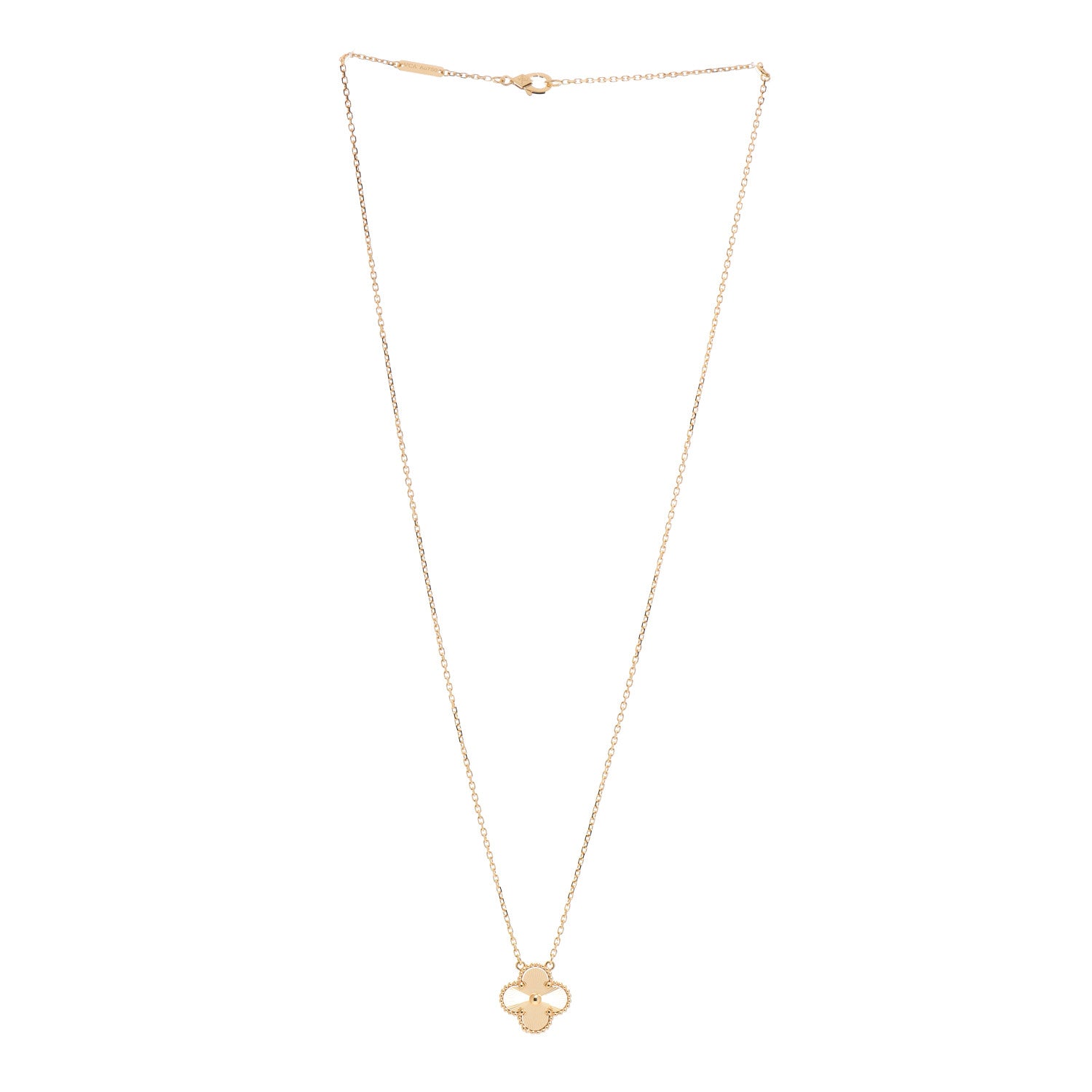Van Cleef & Arpels 18K Yellow Gold Guilloche Vintage Alhambra Pendant Necklace 3 of 4