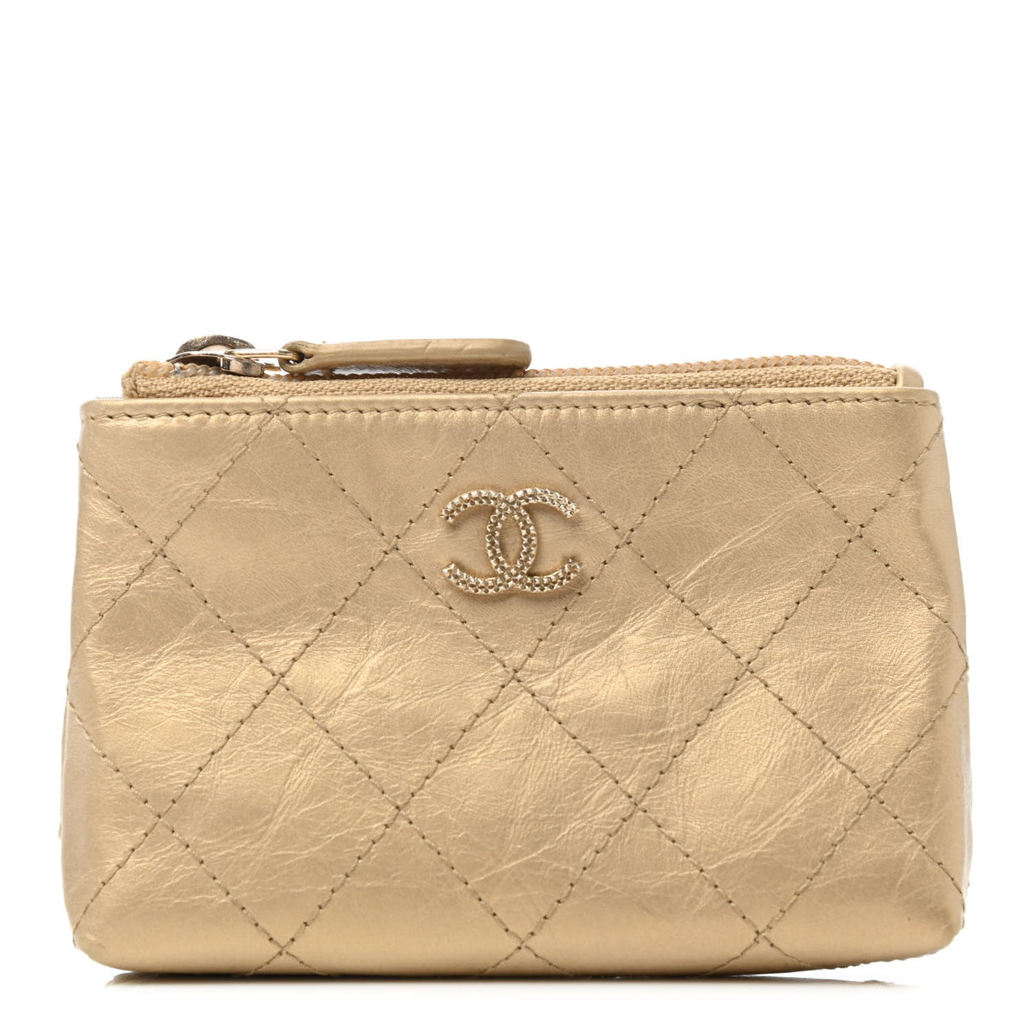Metallic Aged Calfskin Quilted Palette Key Holder Case Gold