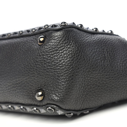 Valentino Garavani Grained Calfskin Onyx Small Rockstud Rolling Tote Black 8 of 9