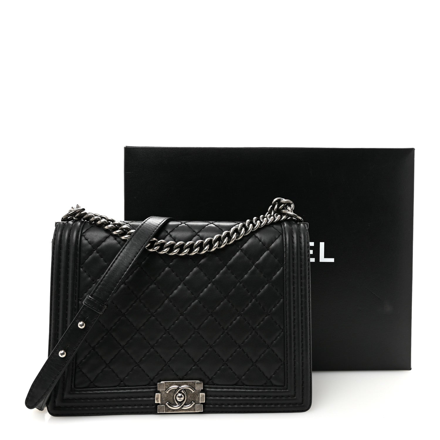 Chanel Calfskin Double Stitch Large Boy Flap Black 13 of 13