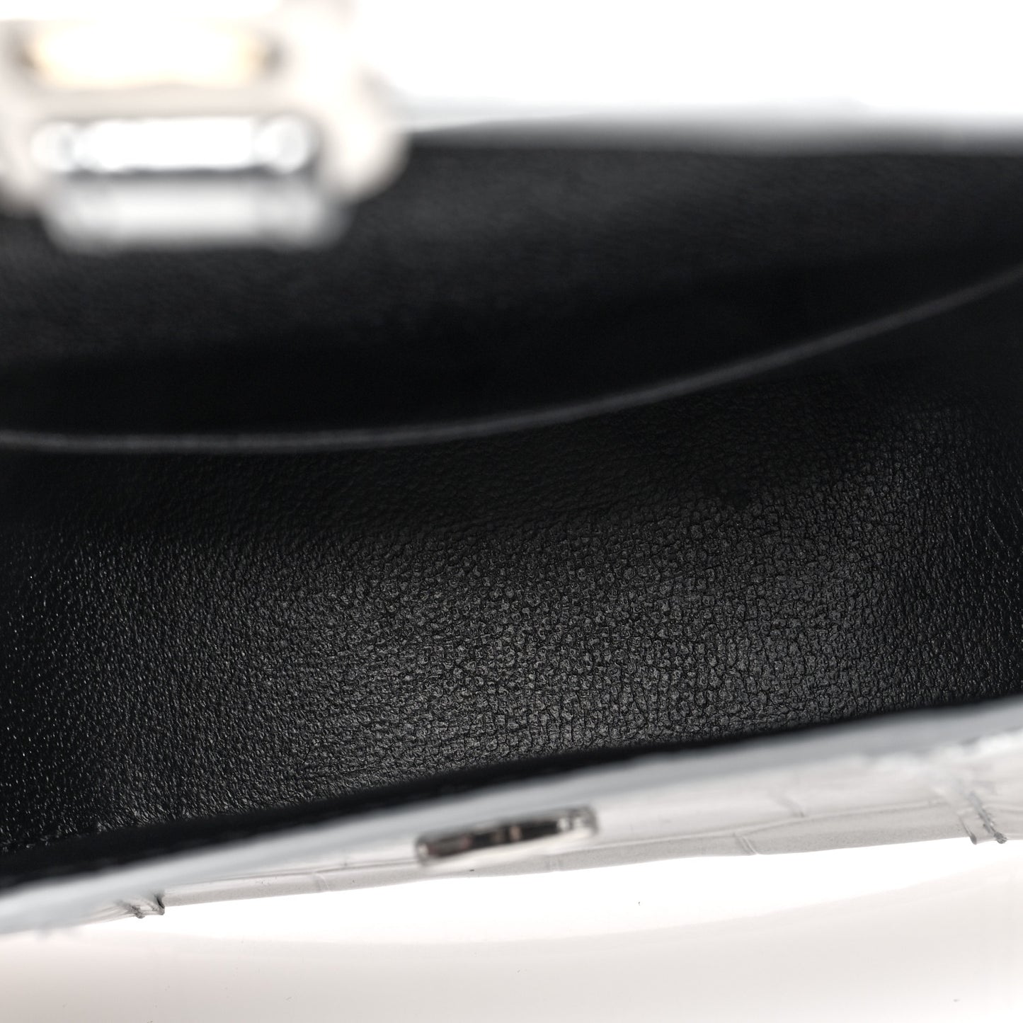 Metallic Calfskin Crocodile Embossed Hourglass Top Handle Bag Mini Silver