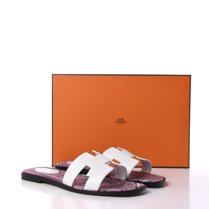 Hermes Box Calfskin Bois De Rose White Oran Sandals 40 White 10 of 10