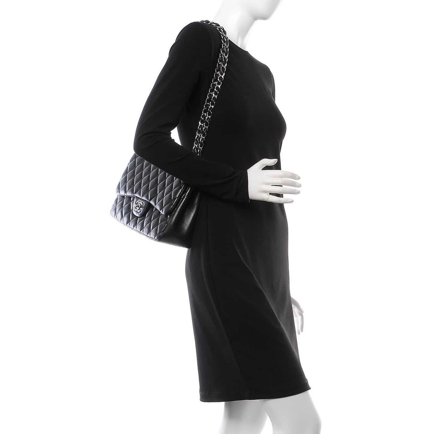 Lambskin Quilted Jumbo Double Flap Black