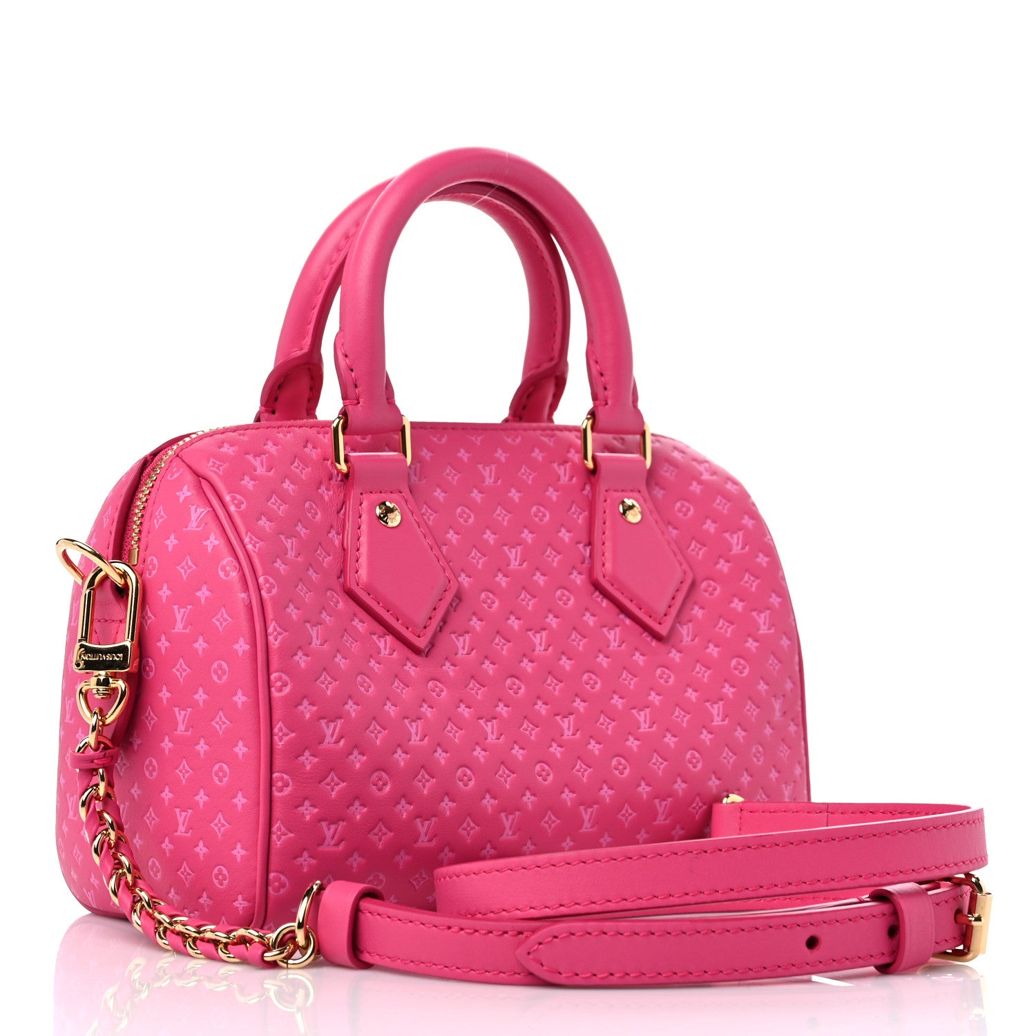 Louis Vuitton Calfskin Nanogram Embossed Speedy Bandouliere 20 Rose 3 of 8