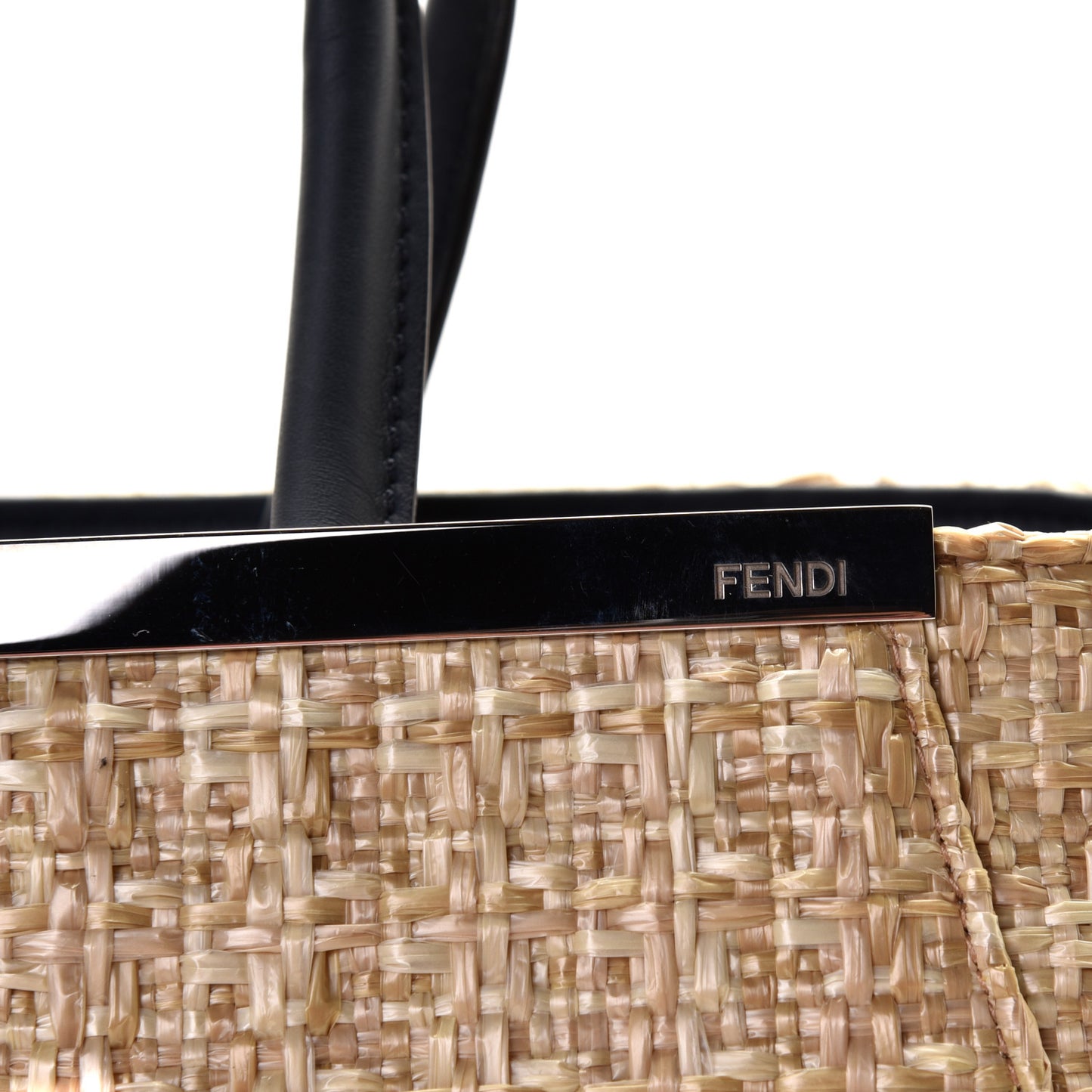 Woven Raffia Vitello Regular 2Jours Tote Natural Black