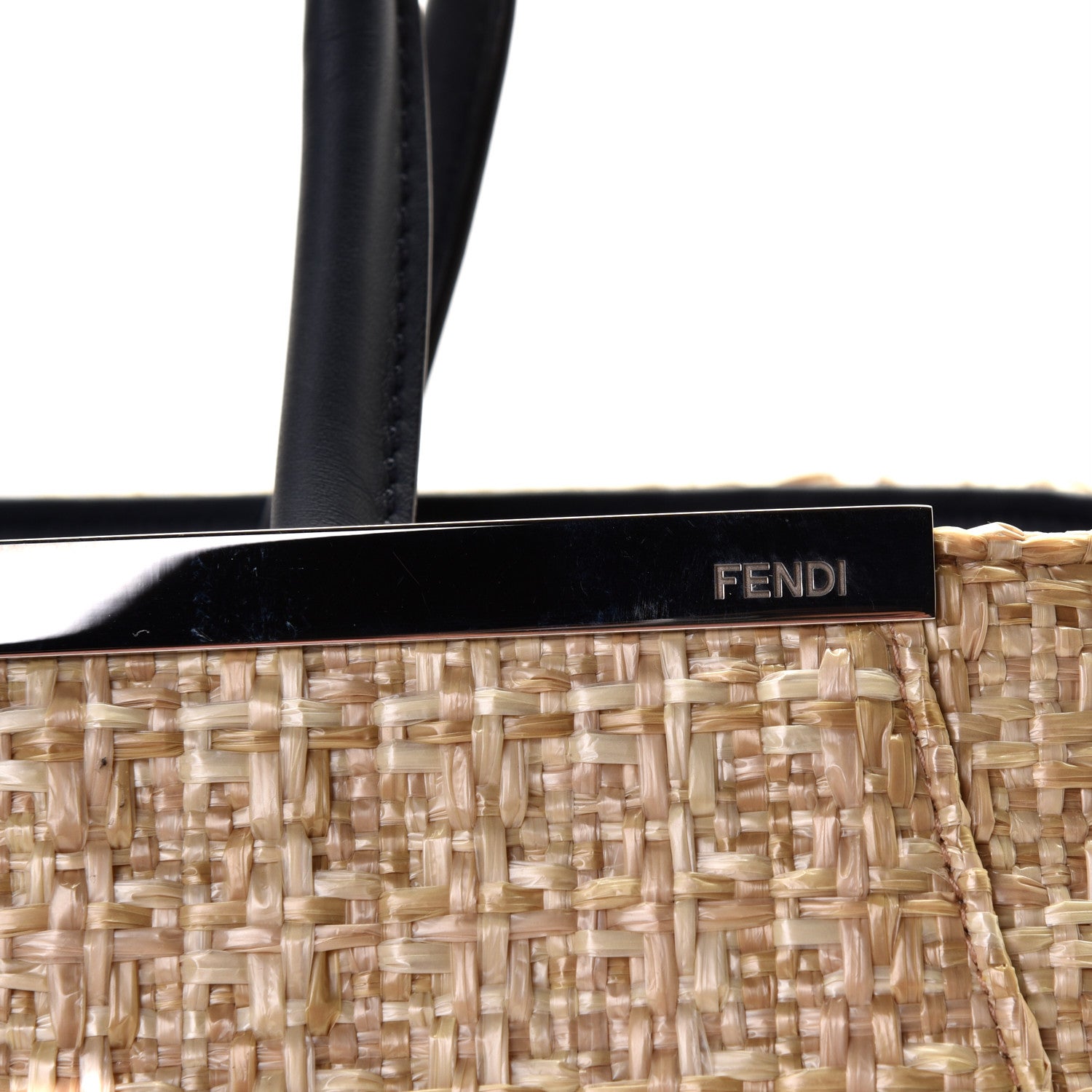 Fendi Woven Raffia Vitello Regular 2Jours Tote Natural Black 8 of 11