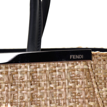 Fendi Woven Raffia Vitello Regular 2Jours Tote Natural Black 8 of 11