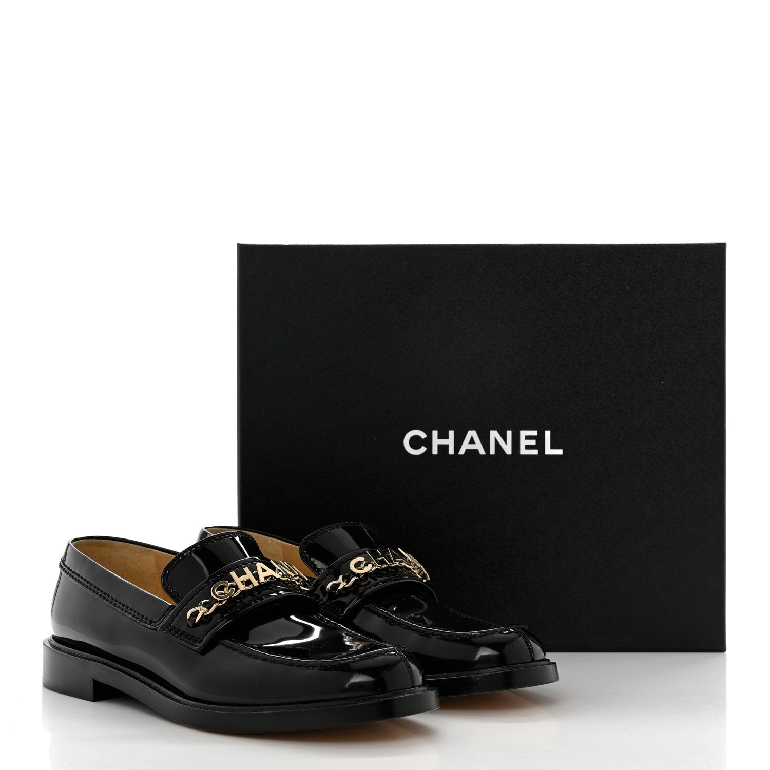 Chanel Shiny Calfskin Logo Loafers 38.5 Black 9 of 9