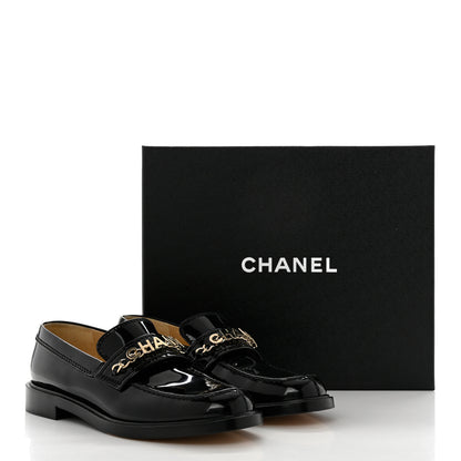 Chanel Shiny Calfskin Logo Loafers 38.5 Black 9 of 9