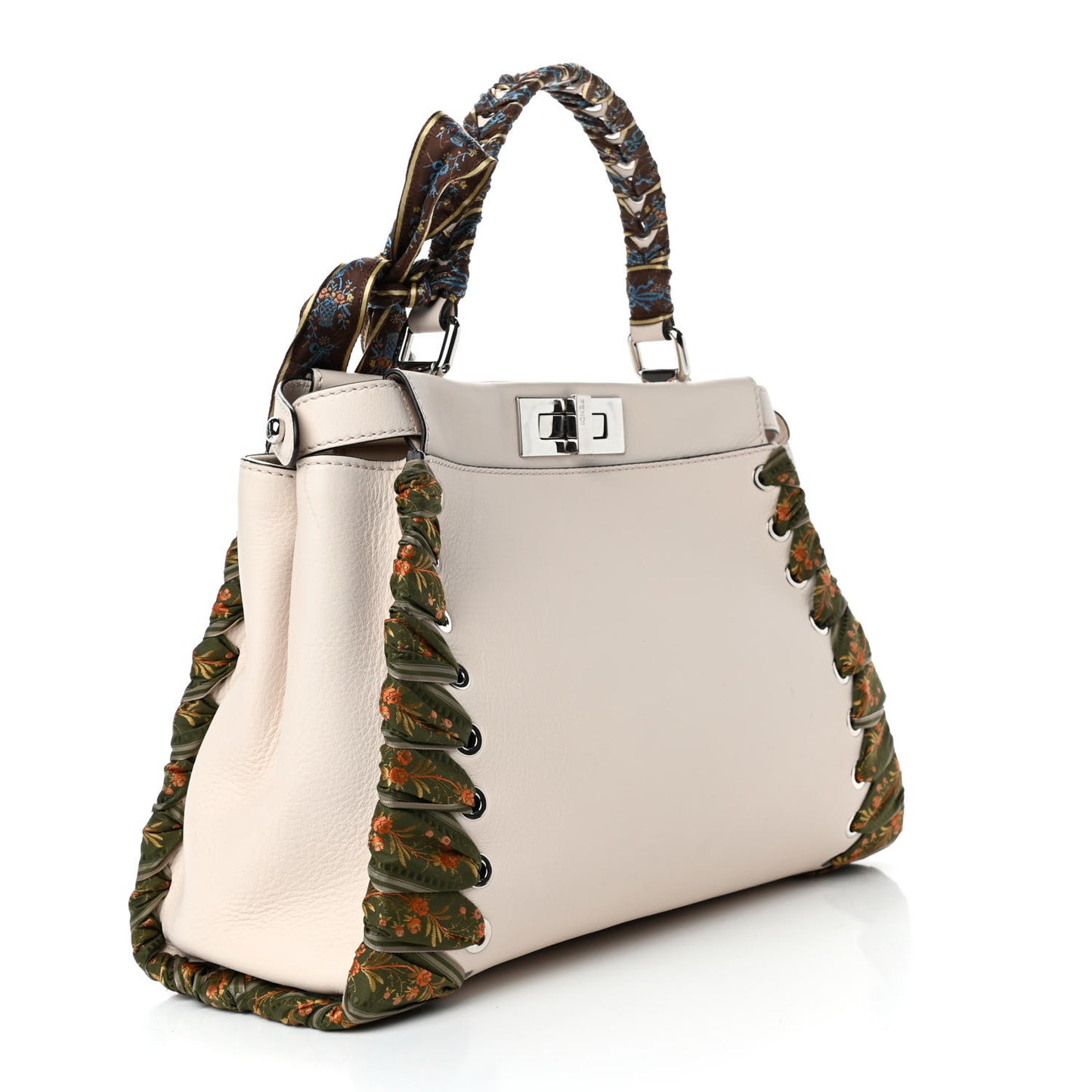 Vitello Seta Shiny Nappa Ribbon Lace Up Floral Medium Peekaboo Iconic Satchel Camelia Multicolor