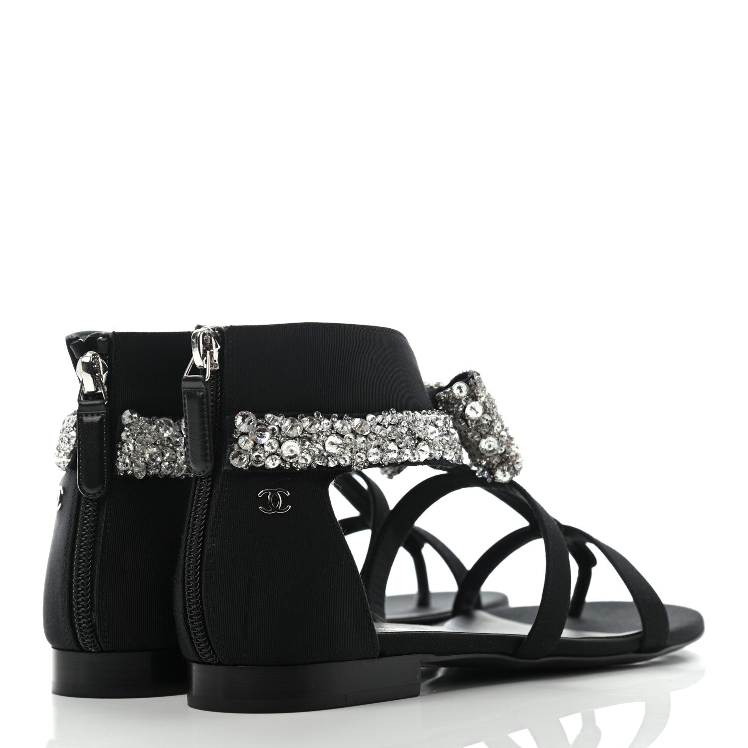 Chanel Grosgrain Sequin Beaded Bow Sandals 37.5 Black 4 of 9