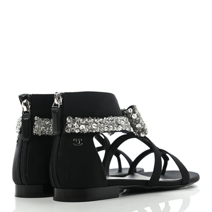 Chanel Grosgrain Sequin Beaded Bow Sandals 37.5 Black 4 of 9