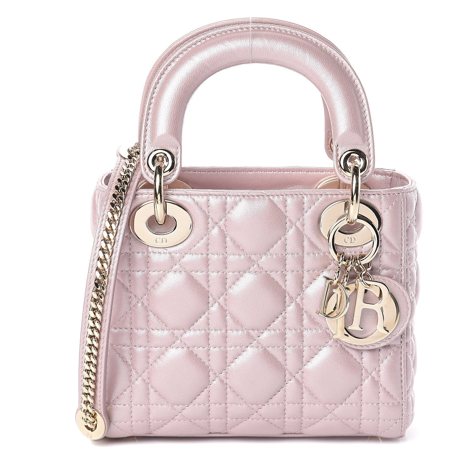 Christian Dior Metallic Lambskin Cannage Mini Lady Dior Lotus 1 of 8
