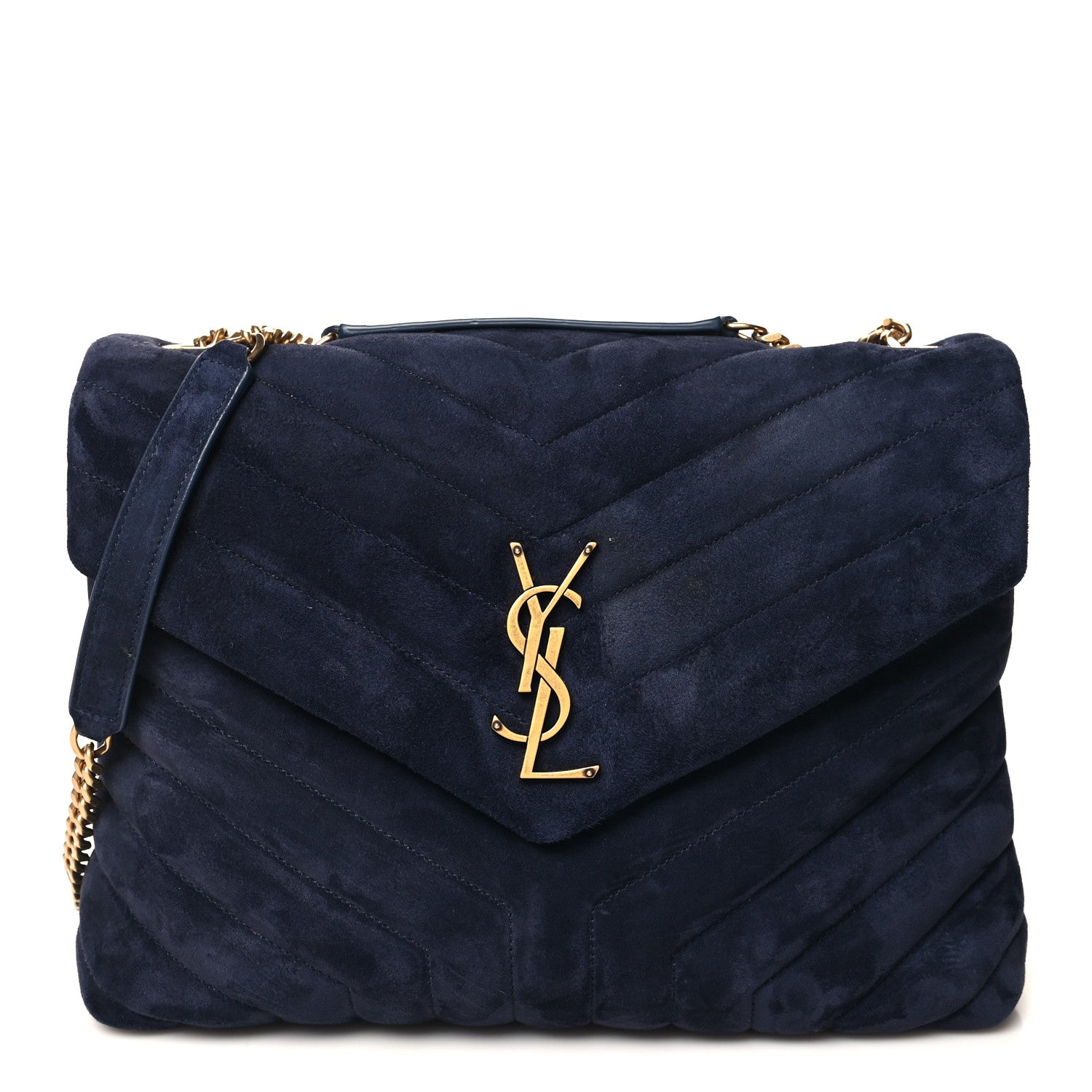 Saint Laurent Suede Calfskin Y Quilted Monogram Medium Loulou Chain Satchel Blue 1 of 10