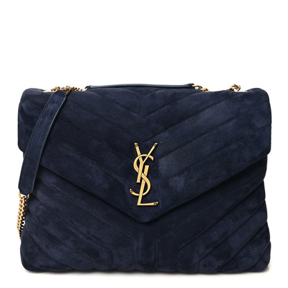 Saint Laurent Suede Calfskin Y Quilted Monogram Medium Loulou Chain Satchel Blue 1 of 10