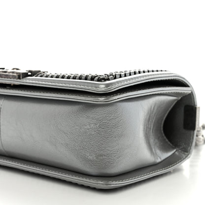 Chanel Metallic Aged Calfskin Quilted Medium Top Handle Boy Flap Silver 10 of 12