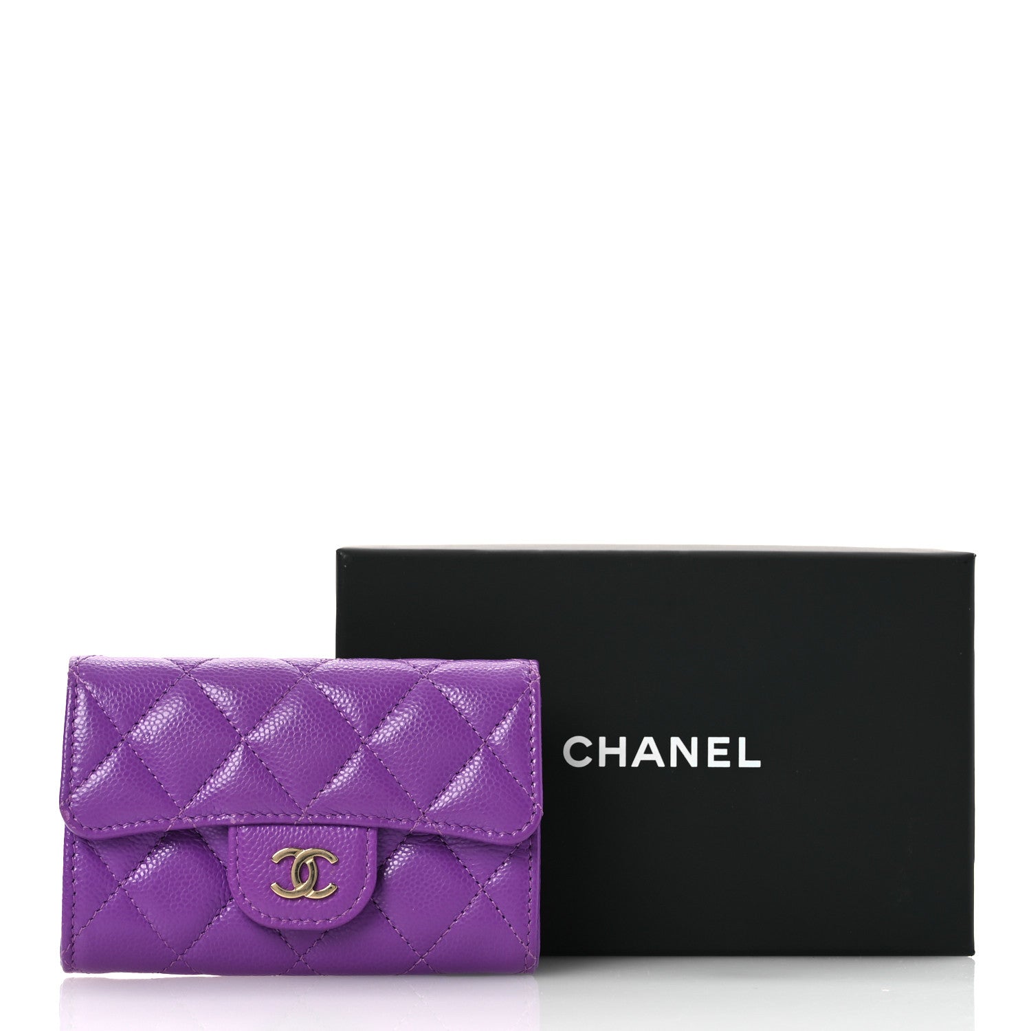 Chanel Caviar Quilted Flap Card Holder Wallet Purple 11 of 11