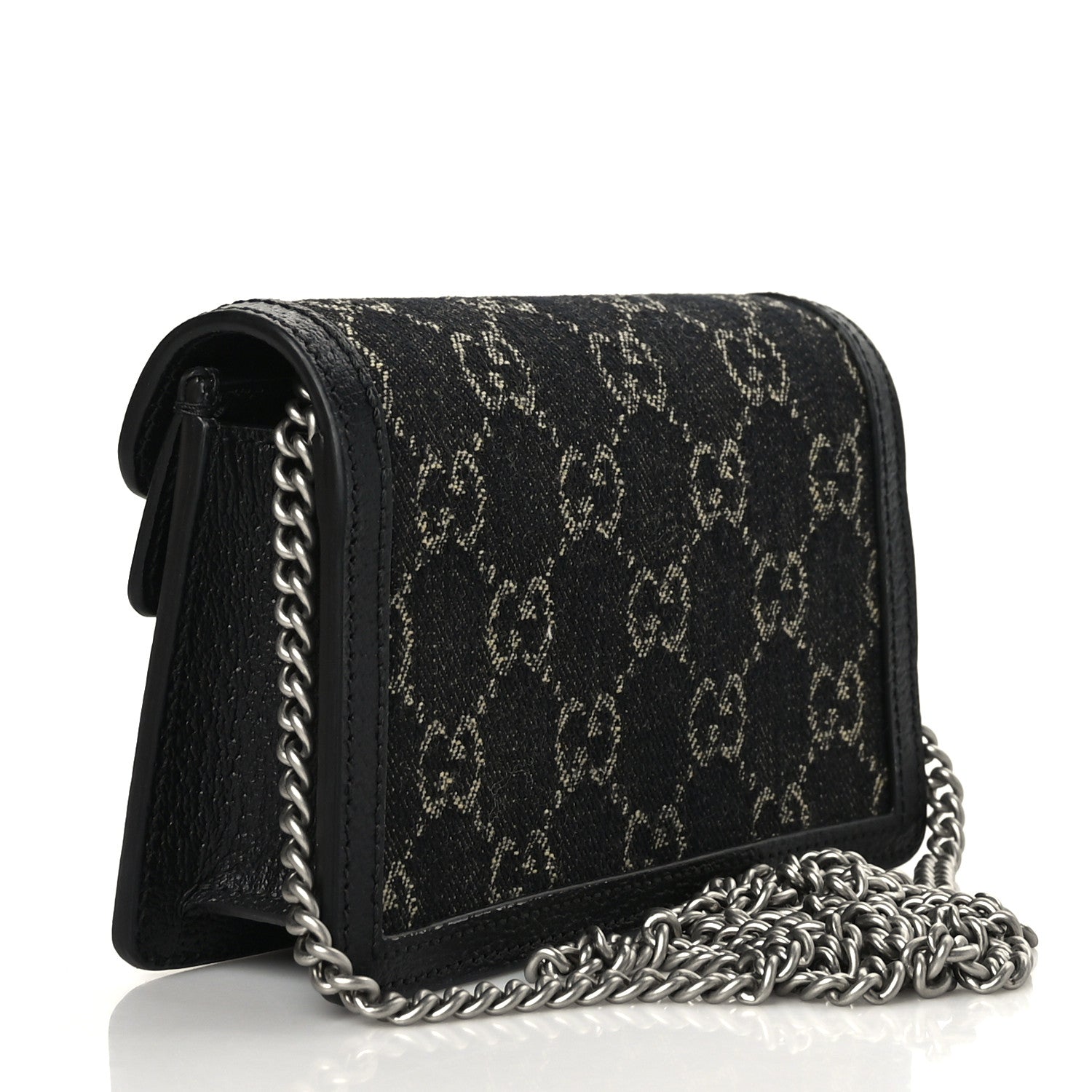 Gucci Jacquard Black Denim GG Monogram Super Mini Dionysus Shoulder Bag Black Ivory 3 of 8