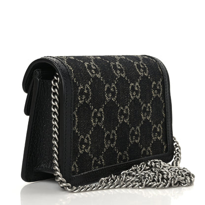 Gucci Jacquard Black Denim GG Monogram Super Mini Dionysus Shoulder Bag Black Ivory 3 of 8