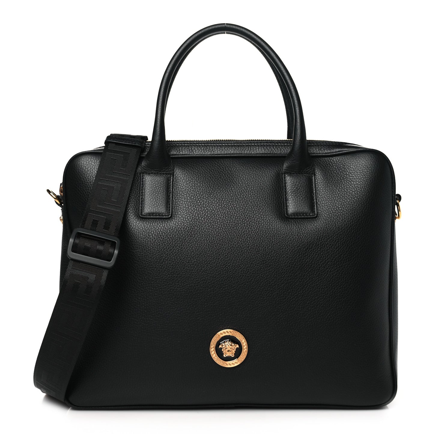 Calfskin Medusa Briefcase Messenger Bag Black