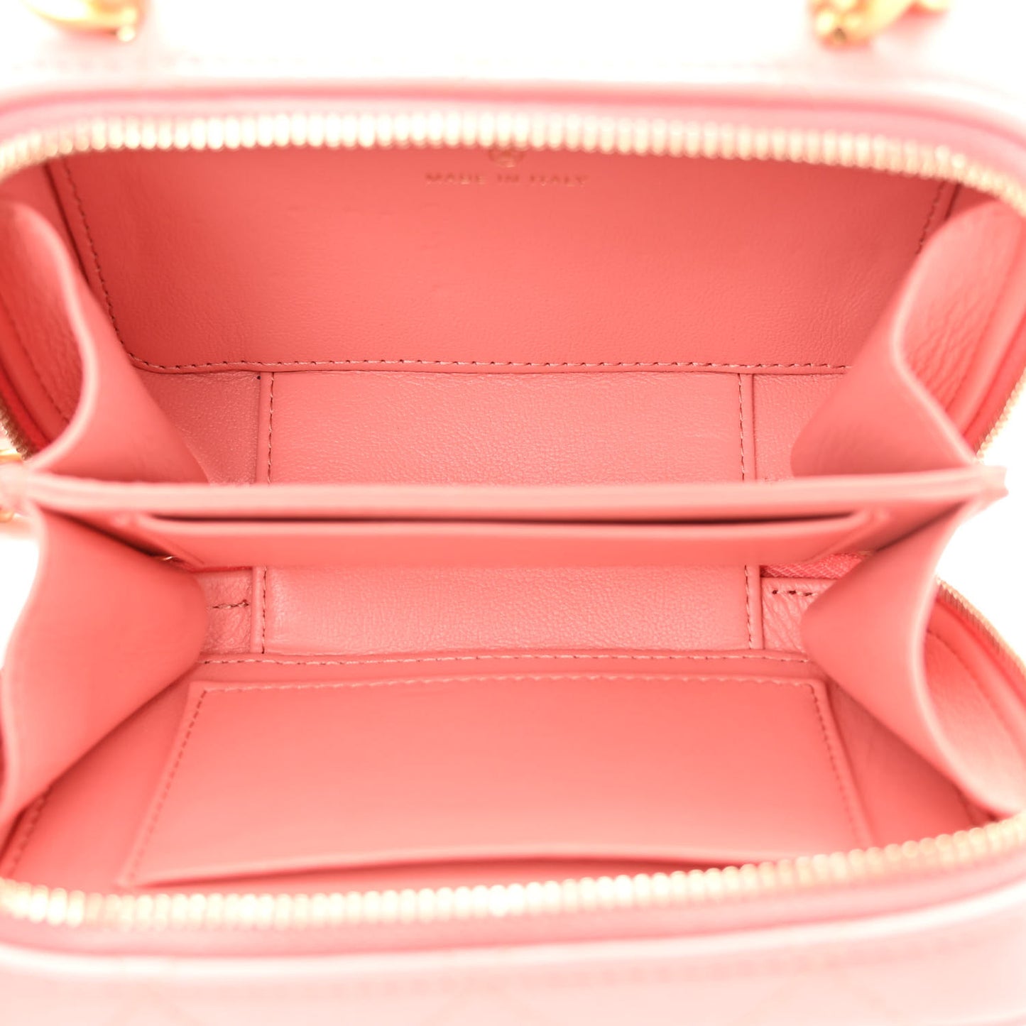 Lambskin Quilted Top Handle Mini Vanity Case Pink