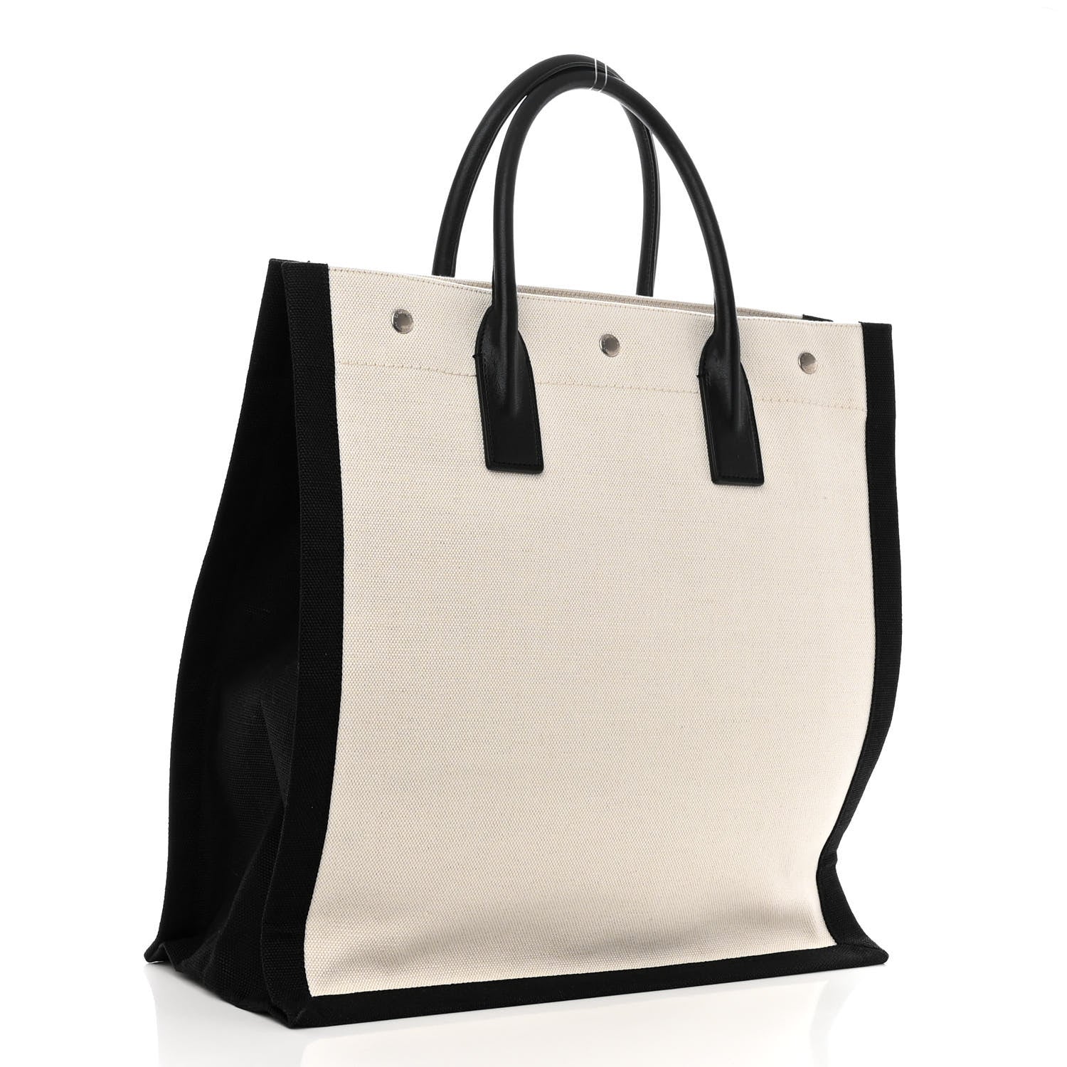 Saint Laurent SAINT LAURENT Linen Calfskin Rive Gauche North South Tote White Black 2 of 8