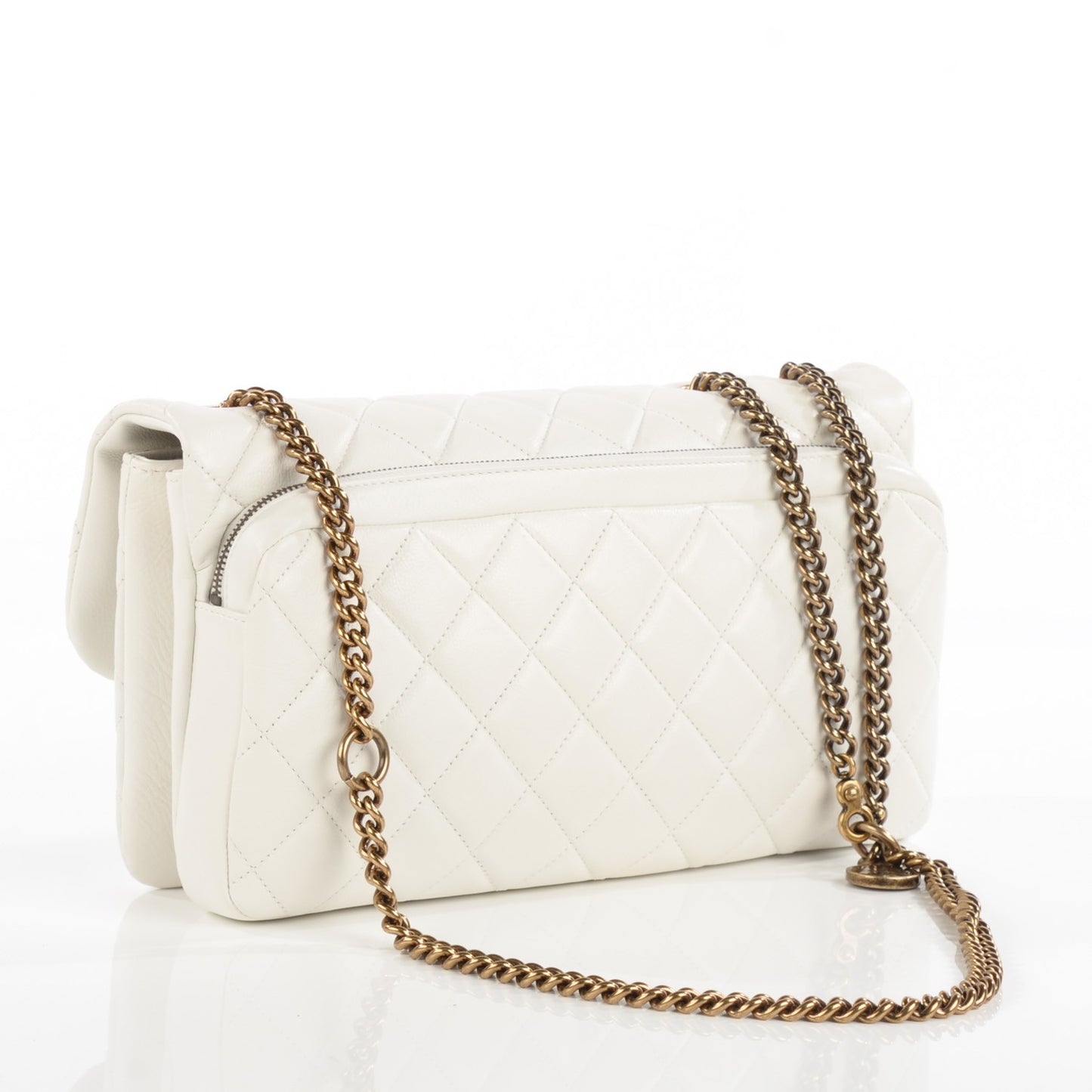 Calfskin Quilted Medium CC Crown Flap White