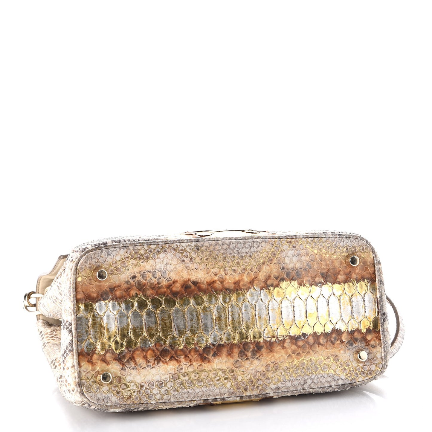 Metallic Python Small Be Dior Flap Beige Gold