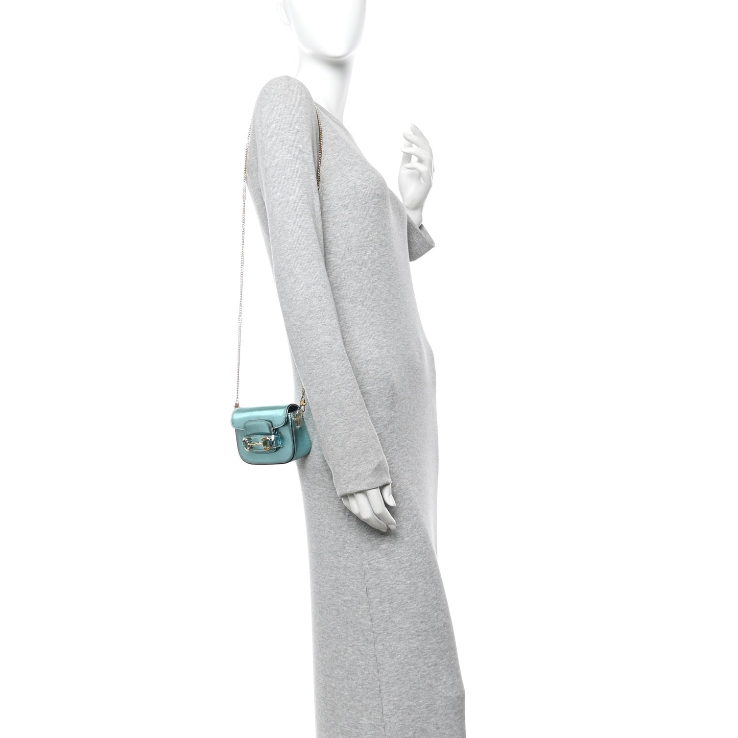 Metallic Calfskin Super Mini Horsebit 1955 Shoulder Bag Light Blue