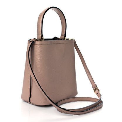Prada Saffiano Cuir Calfskin Small Panier Bucket Bag Cipria Black 3 of 9