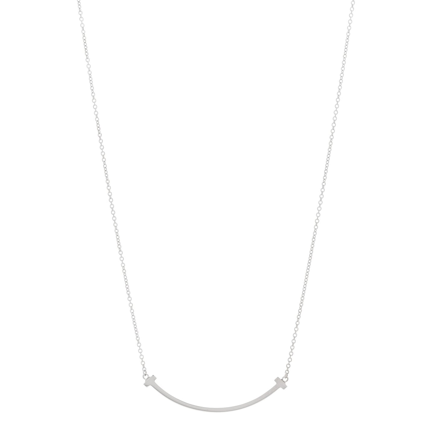 18K White Gold Small T Smile Pendant Necklace