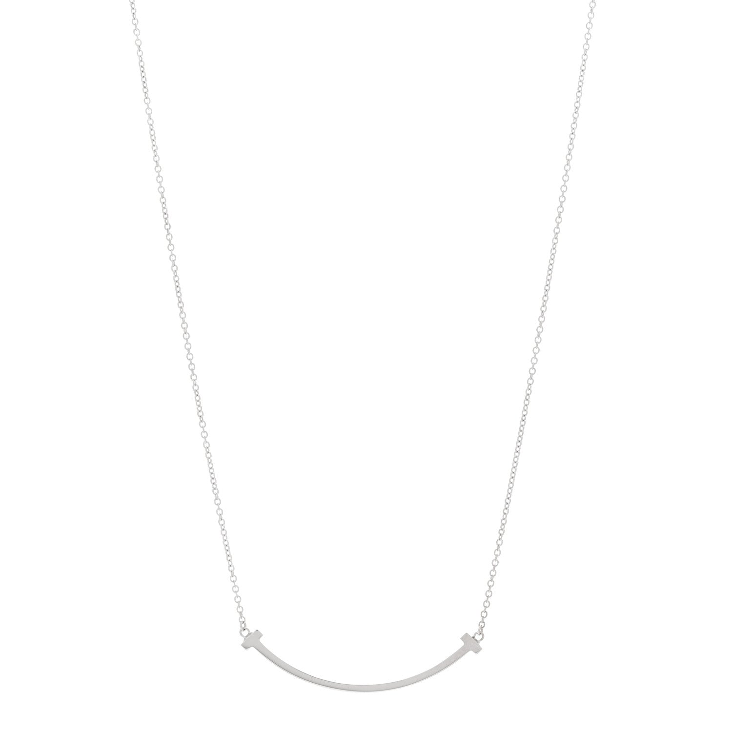 Tiffany 18K White Gold Small T Smile Pendant Necklace 1 of 5