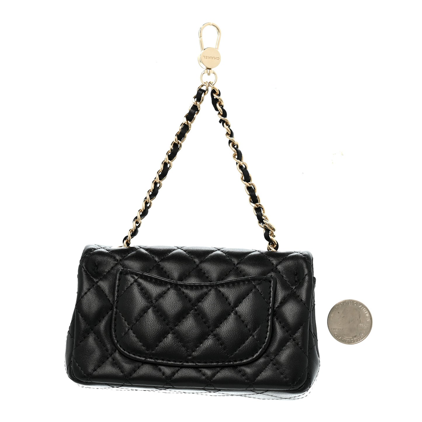 Lambskin Quilted Mini Flap Bag Charm With Hook Black