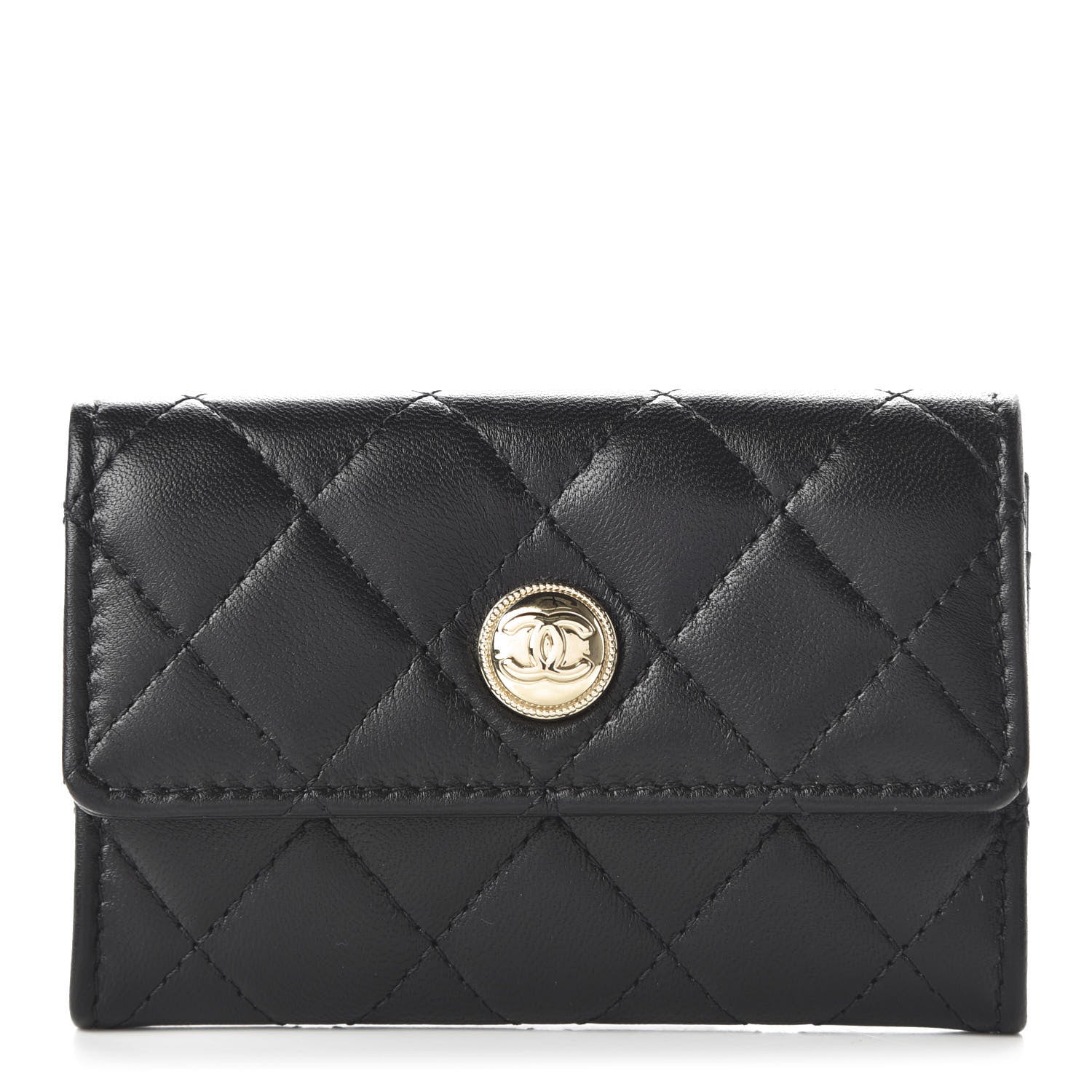 Chanel Lambskin Quilted CC Button Flap Card Holder Black 1 of 13
