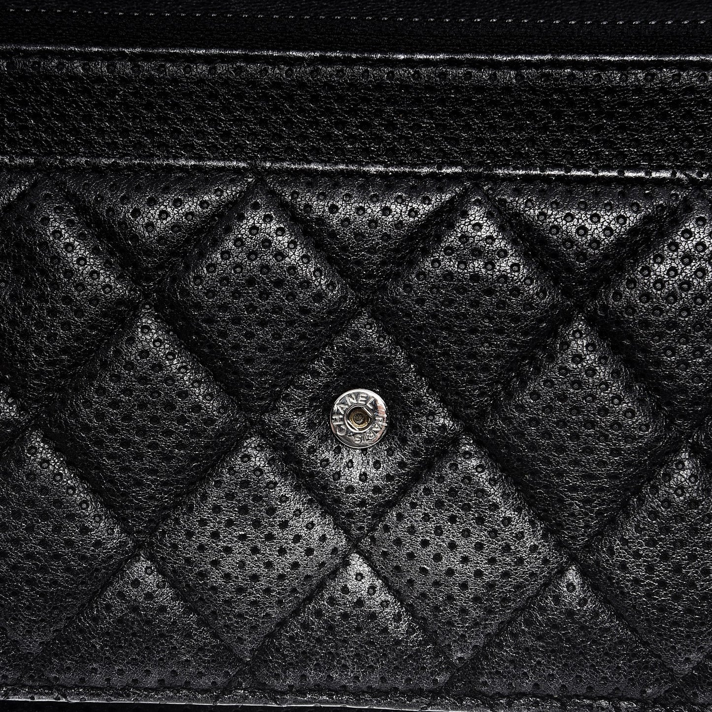 Metallic Perforated Lambskin Quilted Wallet On Chain WOC Black