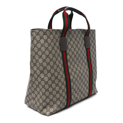 Gucci Tender GG Supreme Monogram Textured Dollar Calfskin Web Tote Beige Ebony New Acero 3 of 11
