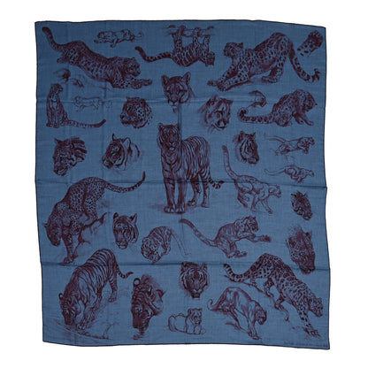 Hermes Cashmere Silk Dans L'atelier Shawl 140 Bleu Chine Prune Cassis 1 of 4