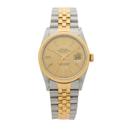 Rolex Stainless Steel 18K Yellow Gold 36mm Oyster Perpetual Datejust Watch Champagne 16233 1 of 4