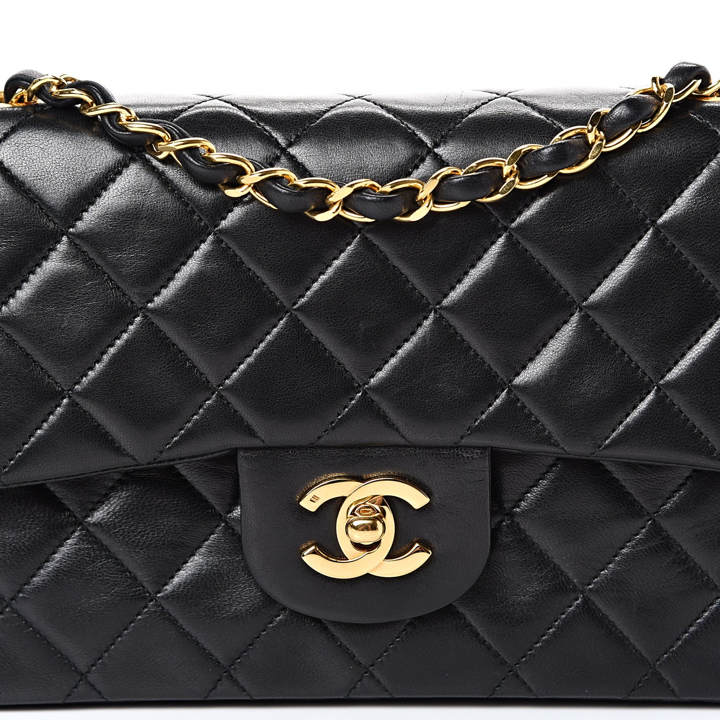 Lambskin Quilted Small Double Flap Black