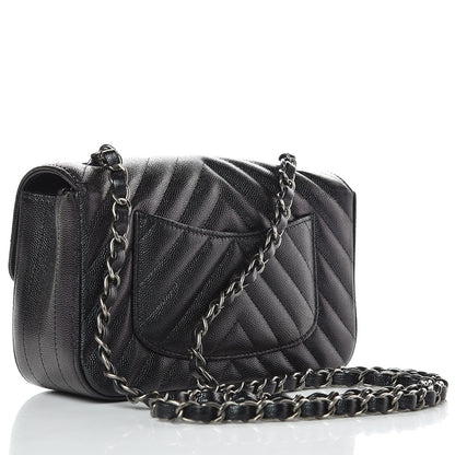Chanel Iridescent Caviar Chevron Quilted Mini Rectangular Flap Black 3 of 9
