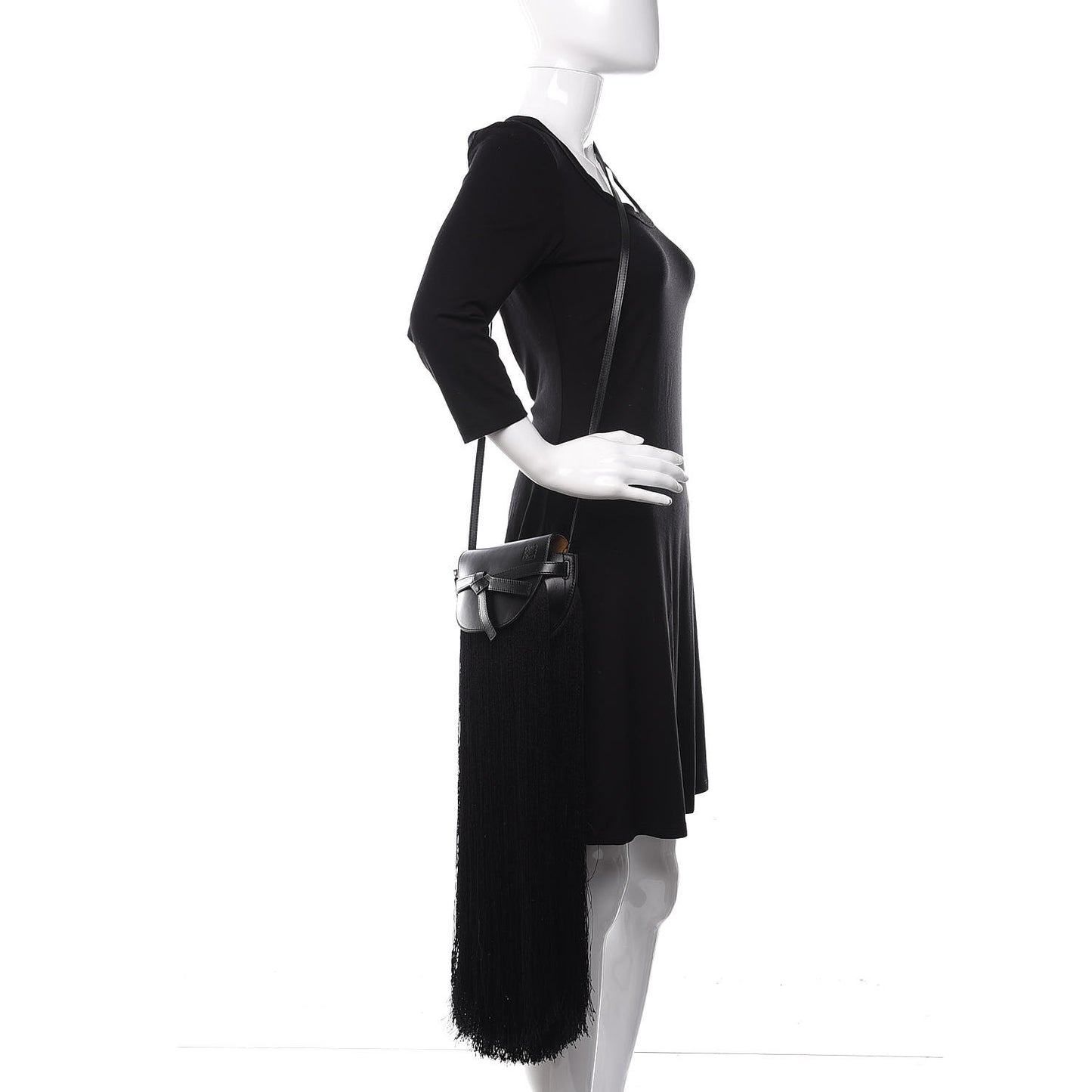 Calfskin Mini Fringe Gate Crossbody Bag Black