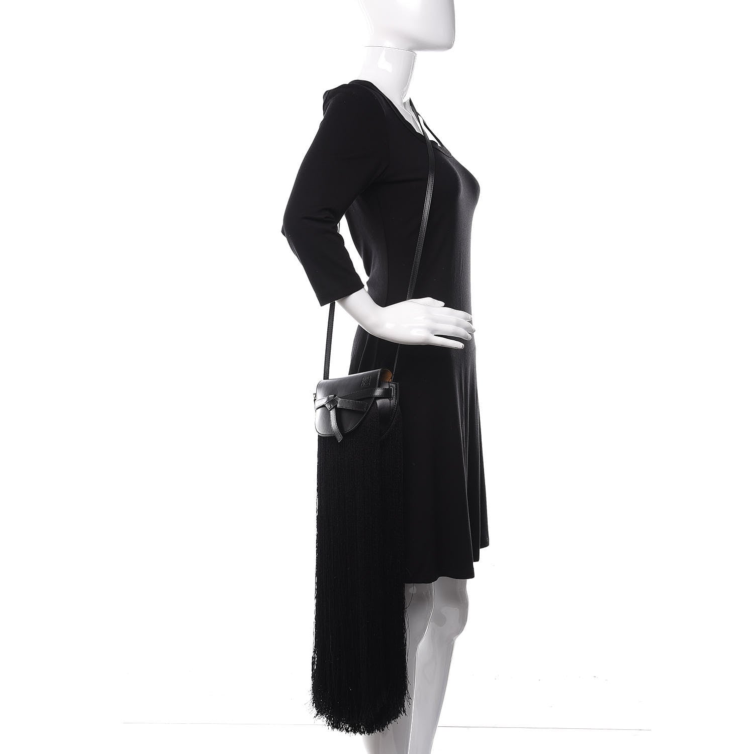 Loewe Calfskin Mini Fringe Gate Crossbody Bag Black 2 of 11