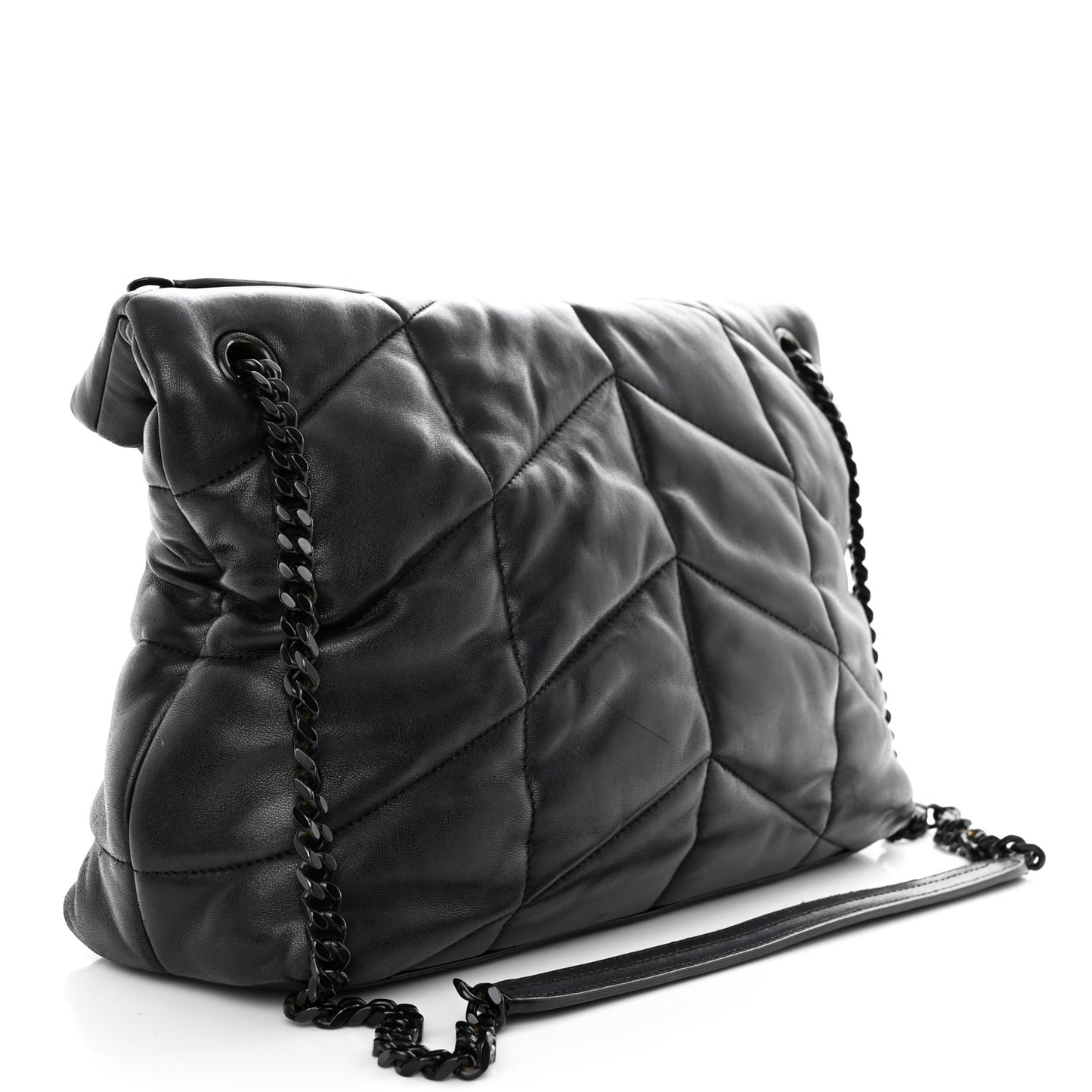 Lambskin Quilted Monogram Monochrome Medium Loulou Puffer Chain Satchel Black