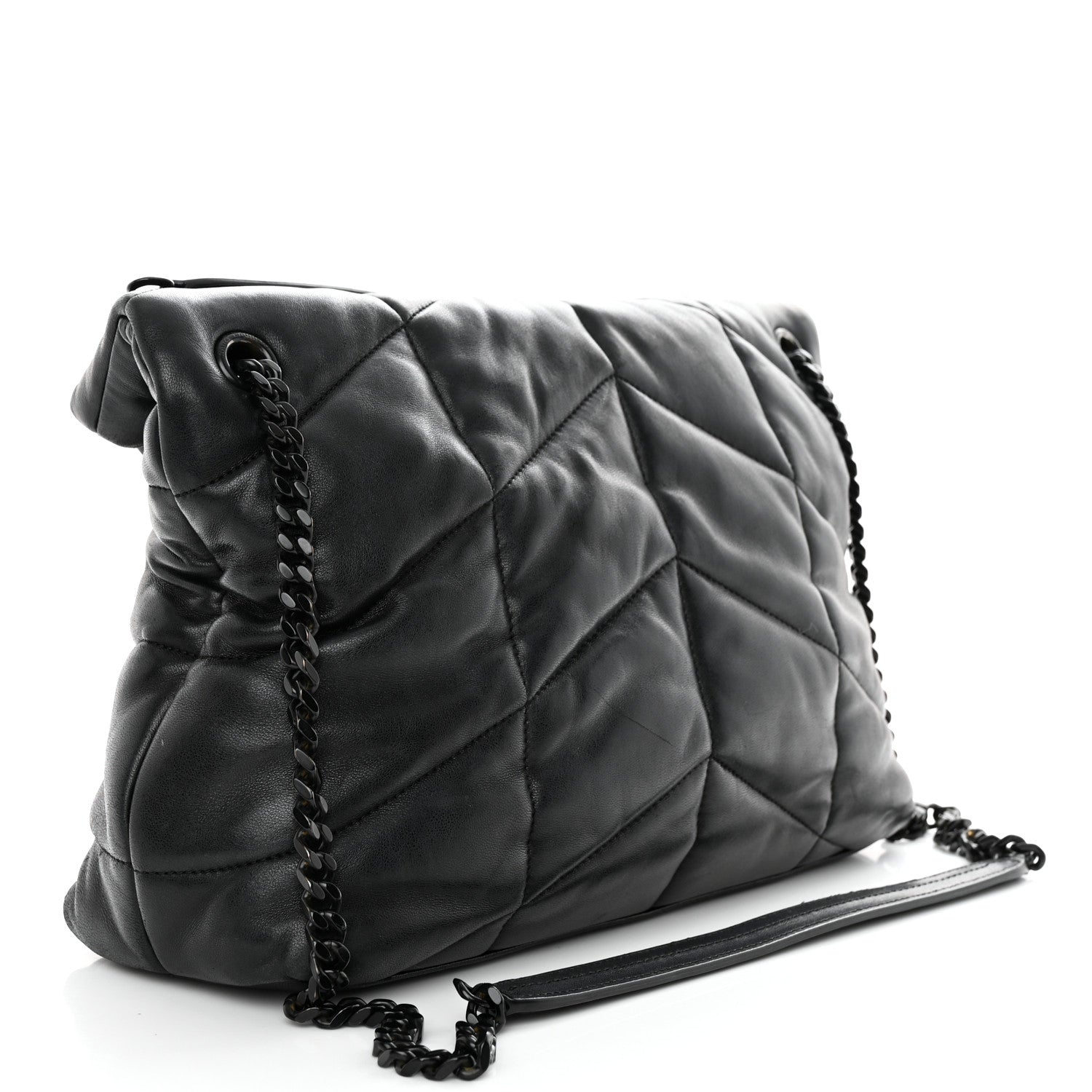 Saint Laurent Lambskin Quilted Monogram Monochrome Medium Loulou Puffer Chain Satchel Black 3 of 18