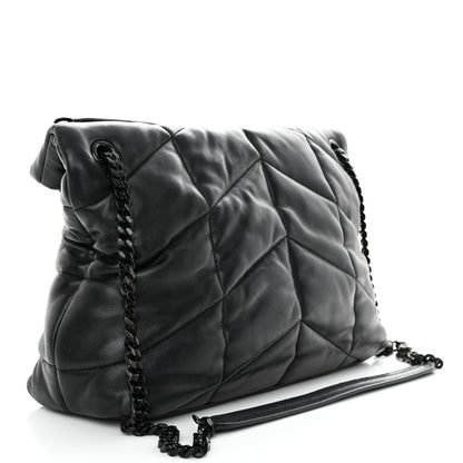 Saint Laurent Lambskin Quilted Monogram Monochrome Medium Loulou Puffer Chain Satchel Black 3 of 18
