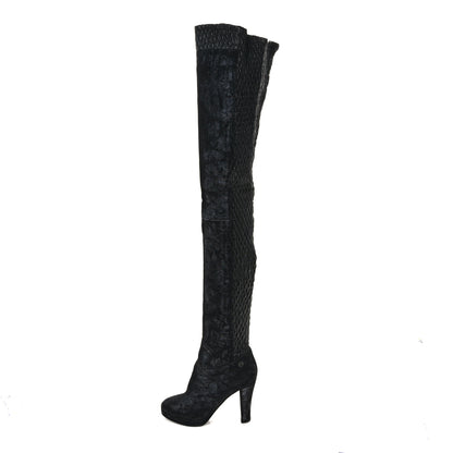 Chanel Lambskin Suede Ruched High Boots 38 Black 1 of 6