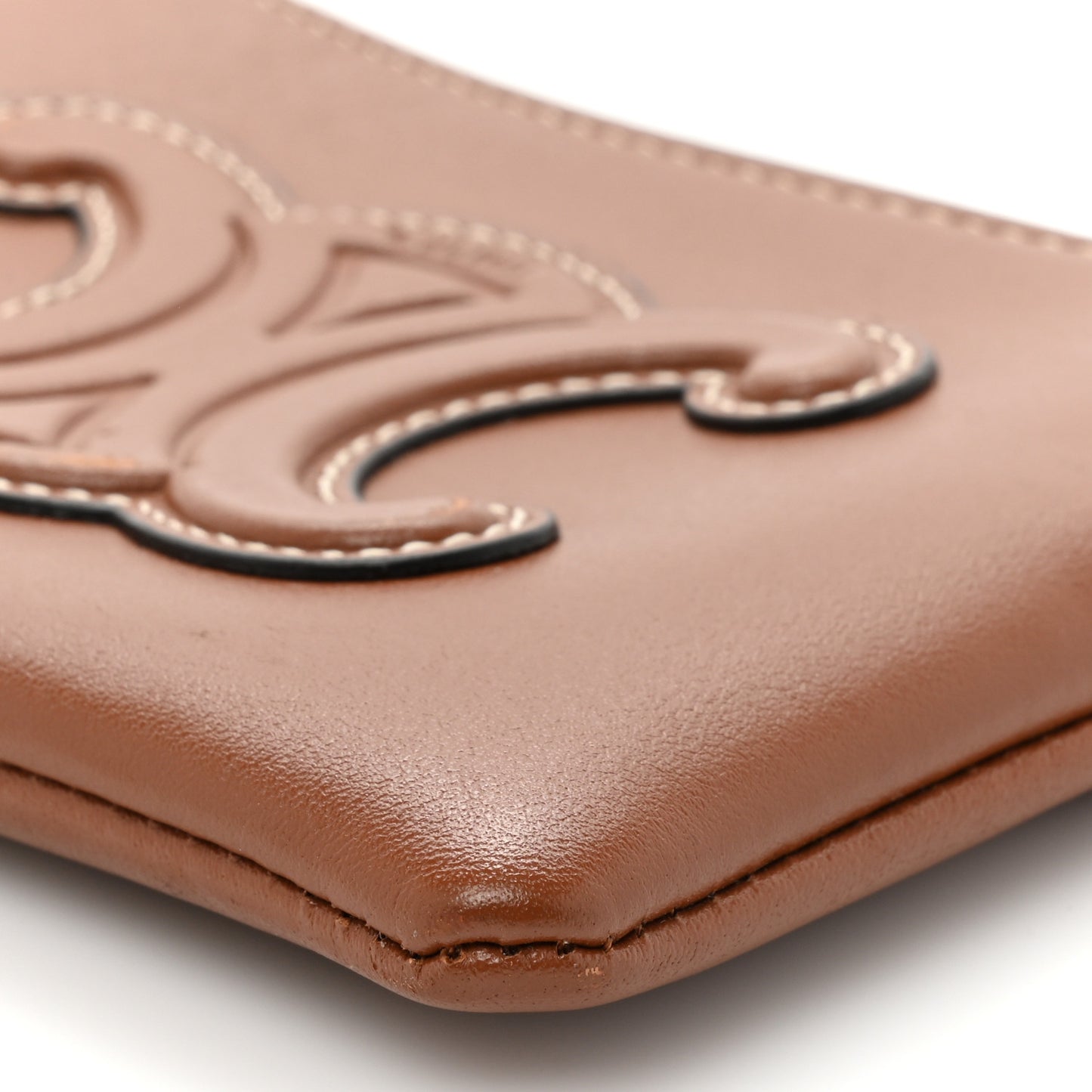 Smooth Calfskin Cuir Triomphe Coin and Card Pouch With Hook Tan