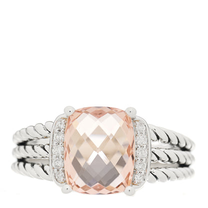 David Yurman Sterling Silver Diamond Morganite 10mm Petite Wheaton Ring 54 7 1 of 5
